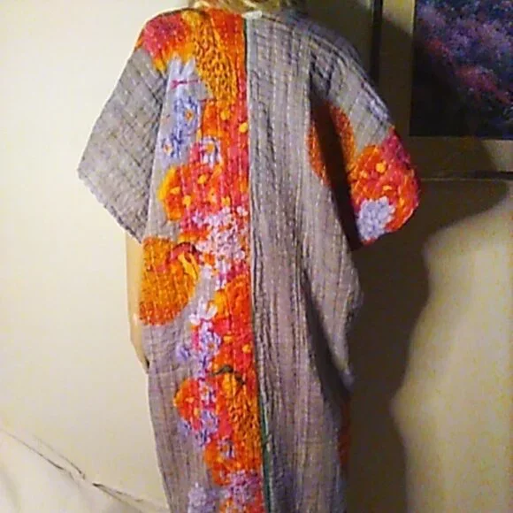Kantha "Free Spirit" Long Kimono Reversible XL & Under Peacocks Handmade New - Picture 7 of 16